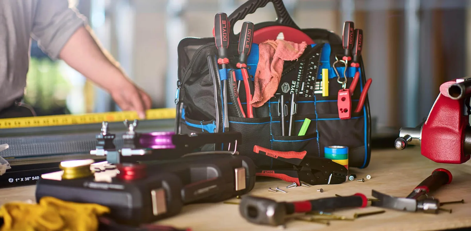 Hardware tools and fittings prepared for a working day