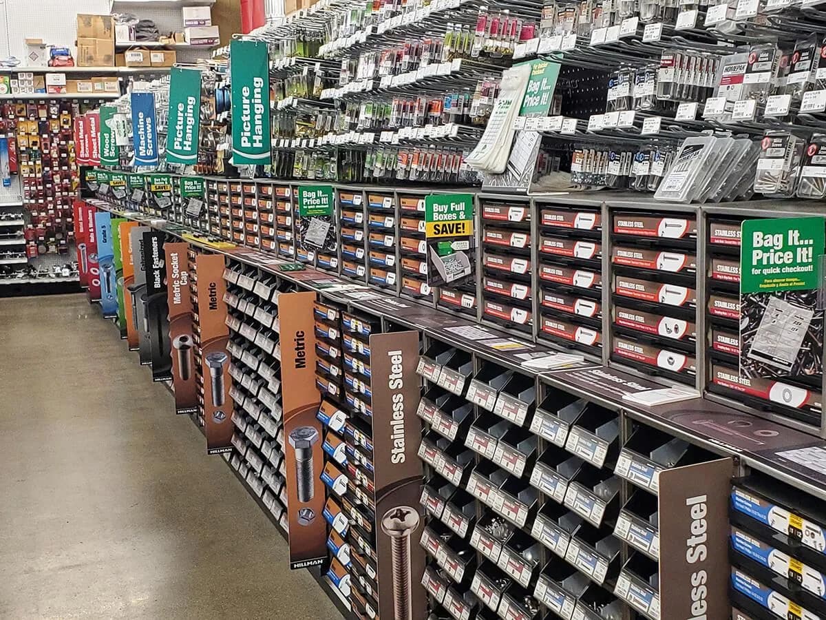 Hardware stock organized for a branch